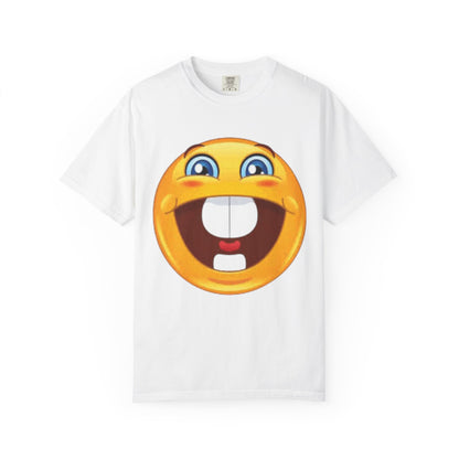Smiling Emoji T-shirt - Unisex Garment-Dyed Tee, Fun Gift for Friends, Casual Wear, Summer Style, Birthday Gift, Feel Good Apparel