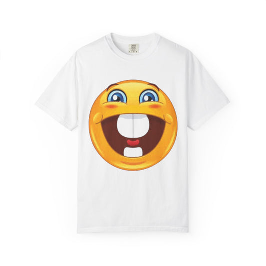 Smiling Emoji T-shirt - Unisex Garment-Dyed Tee, Fun Gift for Friends, Casual Wear, Summer Style, Birthday Gift, Feel Good Apparel